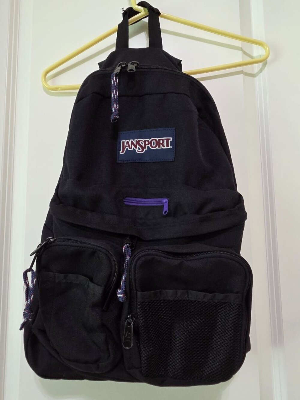 Jansport Canvas Backpack, Y2K, Black with purple accents, mutiple pockets